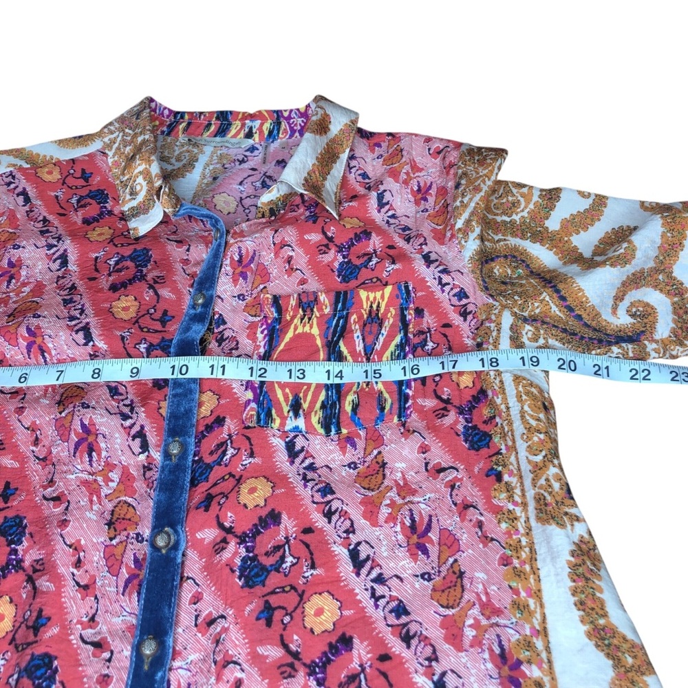 Soft Surroundings Brynn Longline Tunic Medium Paisley Floral Velvet Silk Boho - Picture 5 of 9
